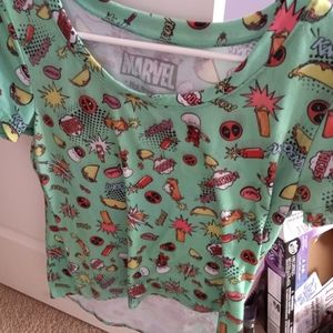 Marvel cartoon designed "Deadpool" themed shirt